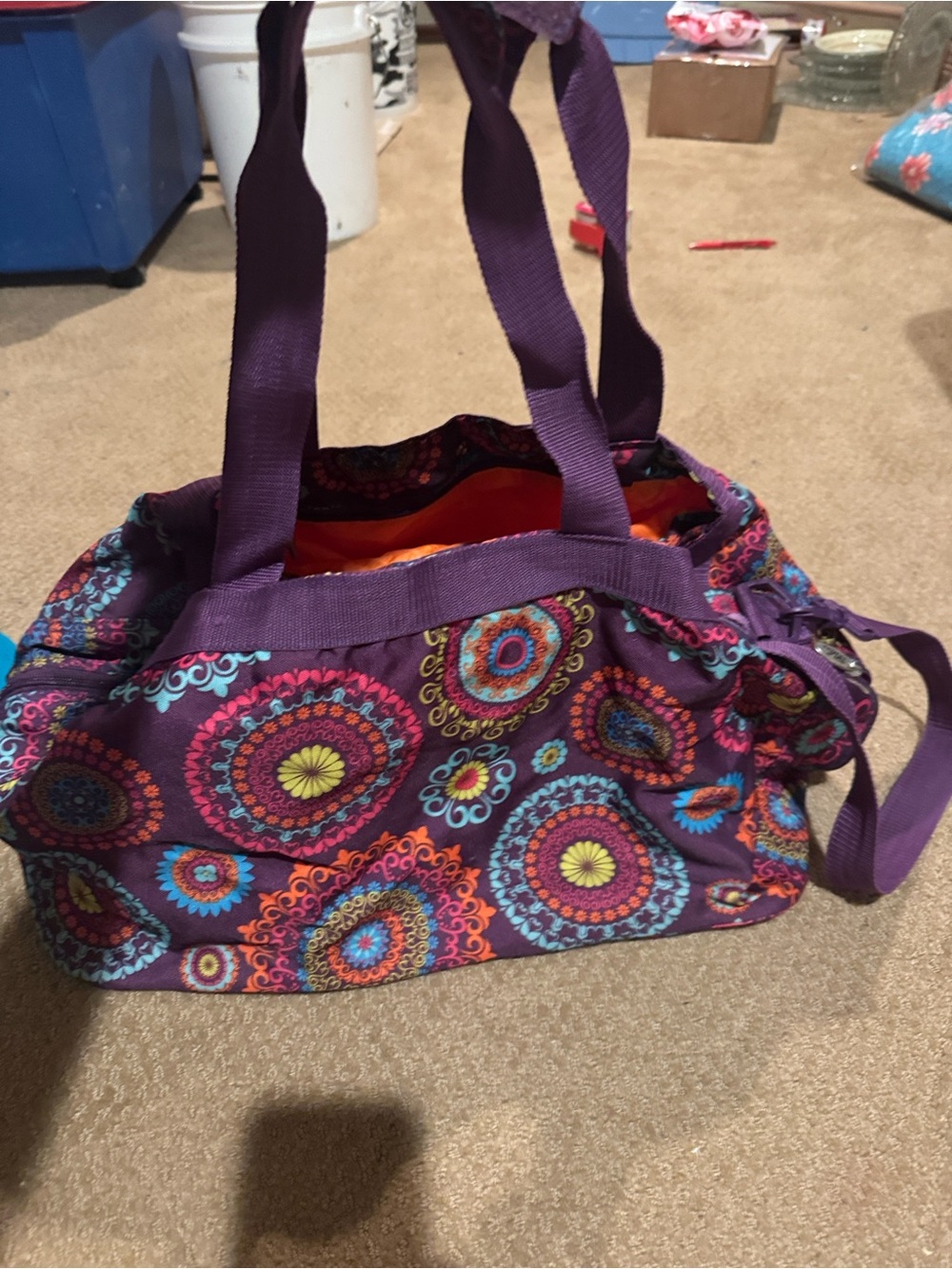 Boho Mandala Print Duffle Bag Weekender Gym Travel Tote Purple Multi
